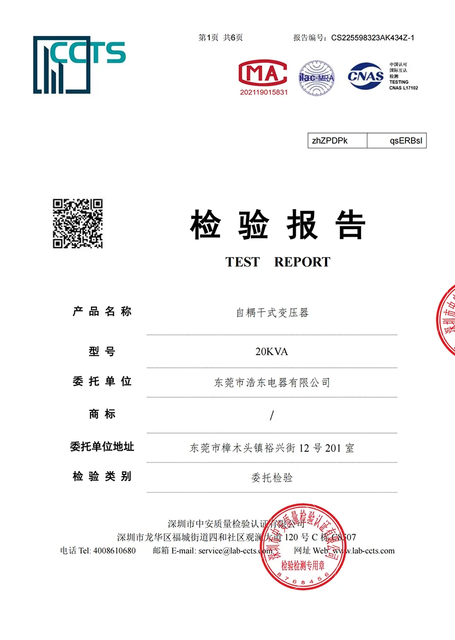 自耦干式变压器检测报告